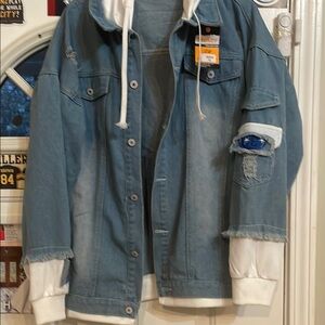 Anime attack on titan Blue Denim Jacket with White Accents